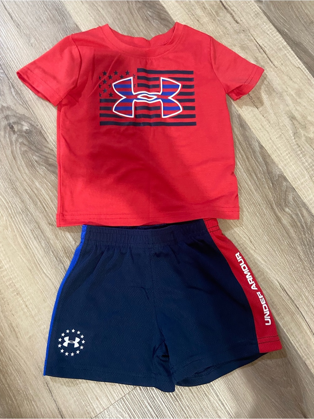 Under Armour Red Tee with Navy Athletic Shorts Set
